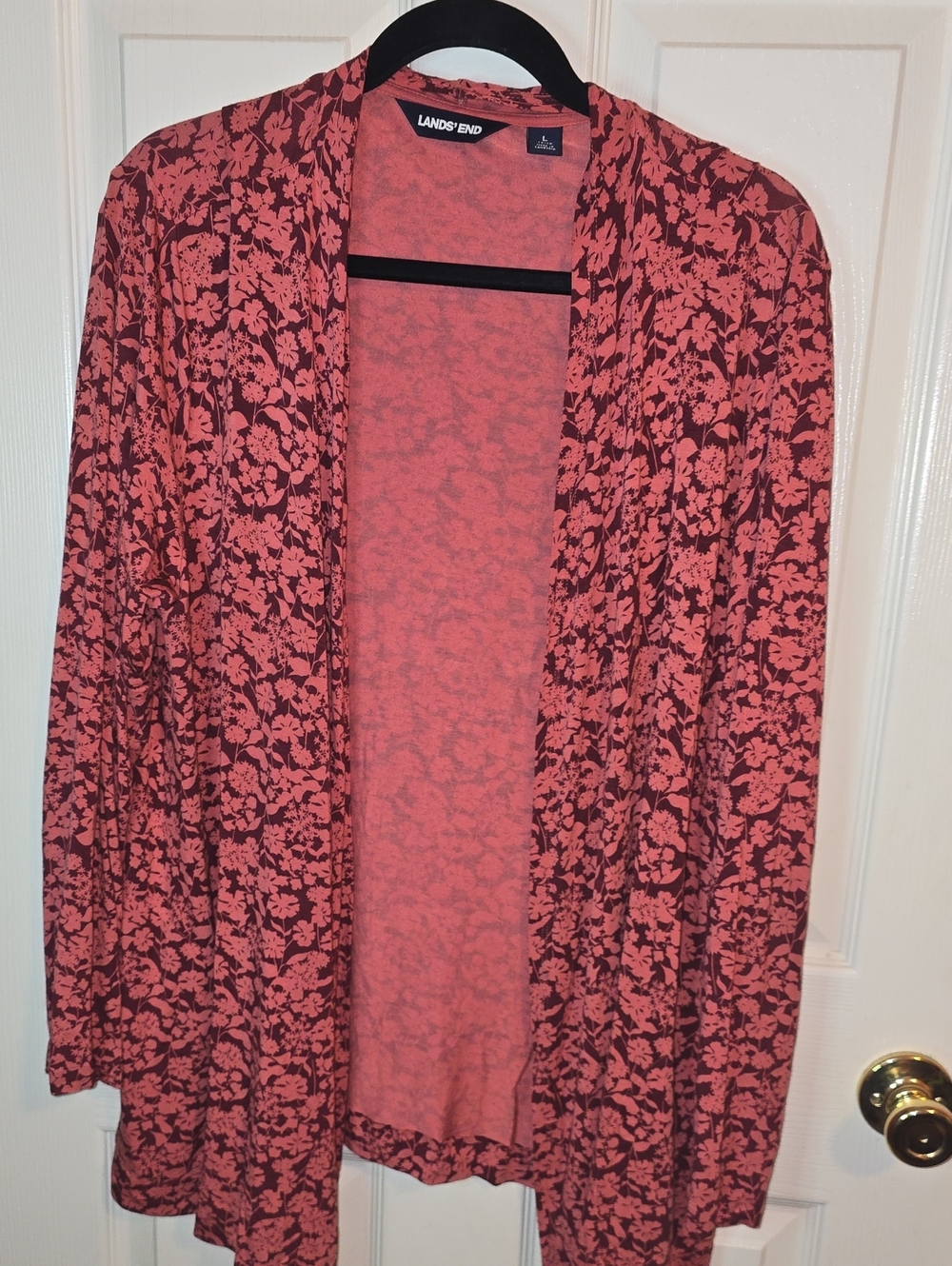 Lands' End Women's Open-Front Floral Cardigan in Coral Pink